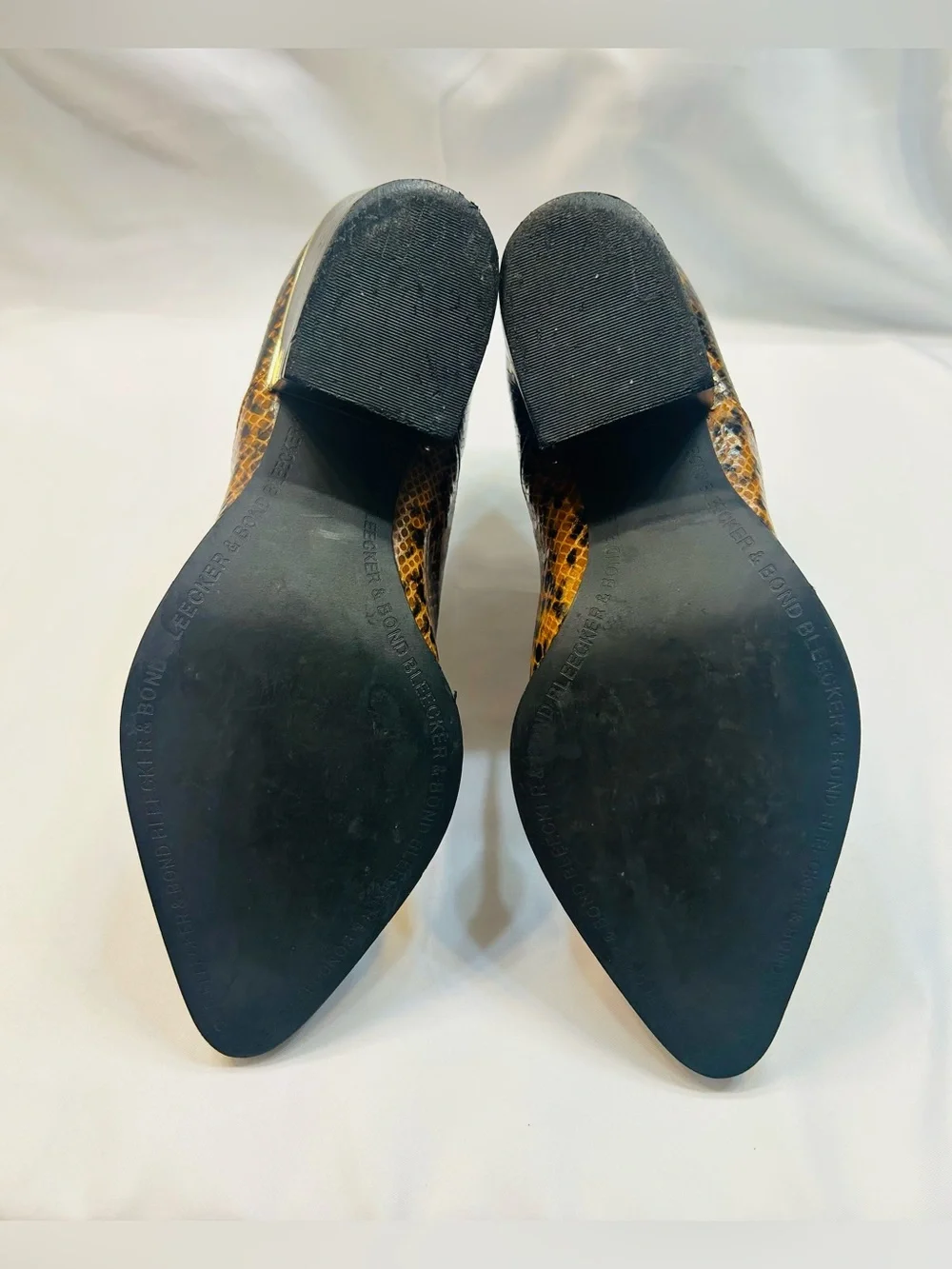 Bleecker & Bond “Lydia”  Snakeskin Print Pointed Slip-On Ankle Booties